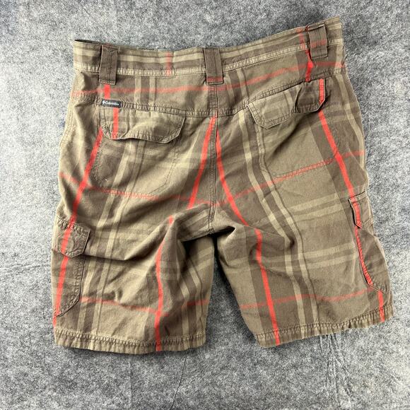 Columbia Shorts Mens 32 Orange‎ Brown Plaid Flat Front Chino 10" Inseam Cargo - Picture 2 of 5